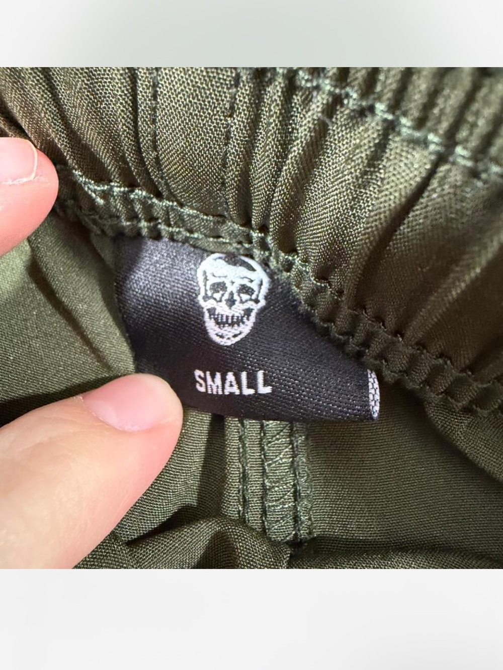 Olive Green Skull Logo Athletic Shorts Gym Goth Streetwear - Picture 3 of 5